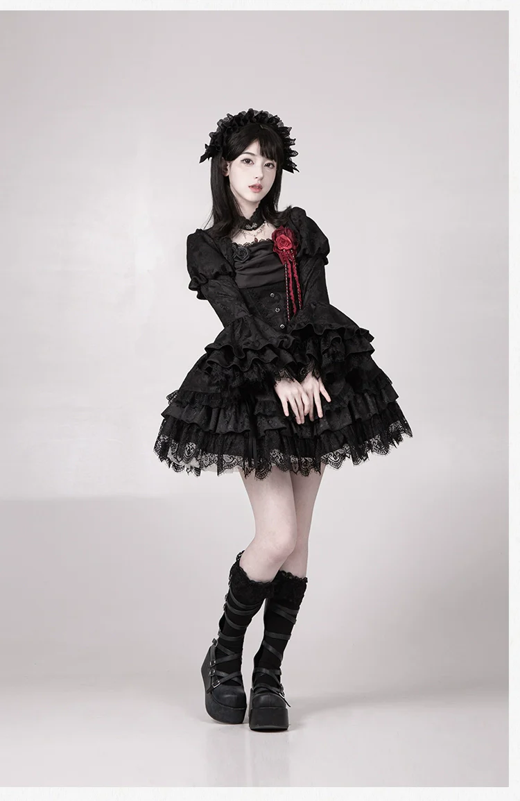 With PUJI - Letter and Poetry · Twilight - Black Gothic Lolita Skirt Set, Witch-Inspired - Image 29