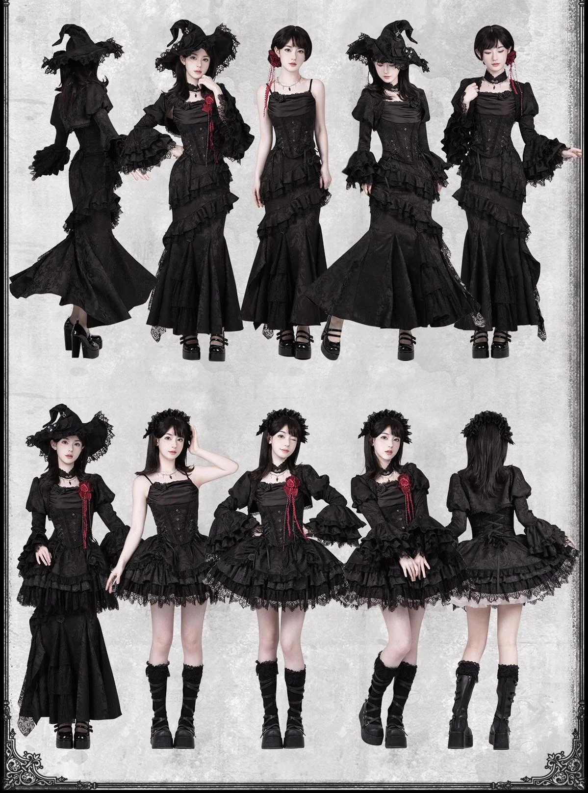 With PUJI - Letter and Poetry · Twilight - Black Gothic Lolita Skirt Set, Witch-Inspired - Image 31
