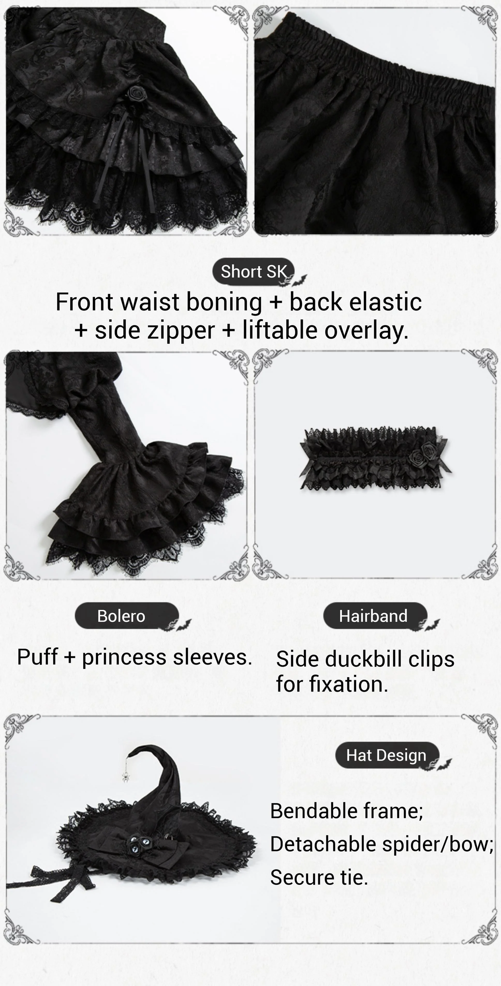 With PUJI - Letter and Poetry · Twilight - Black Gothic Lolita Skirt Set, Witch-Inspired - Image 32