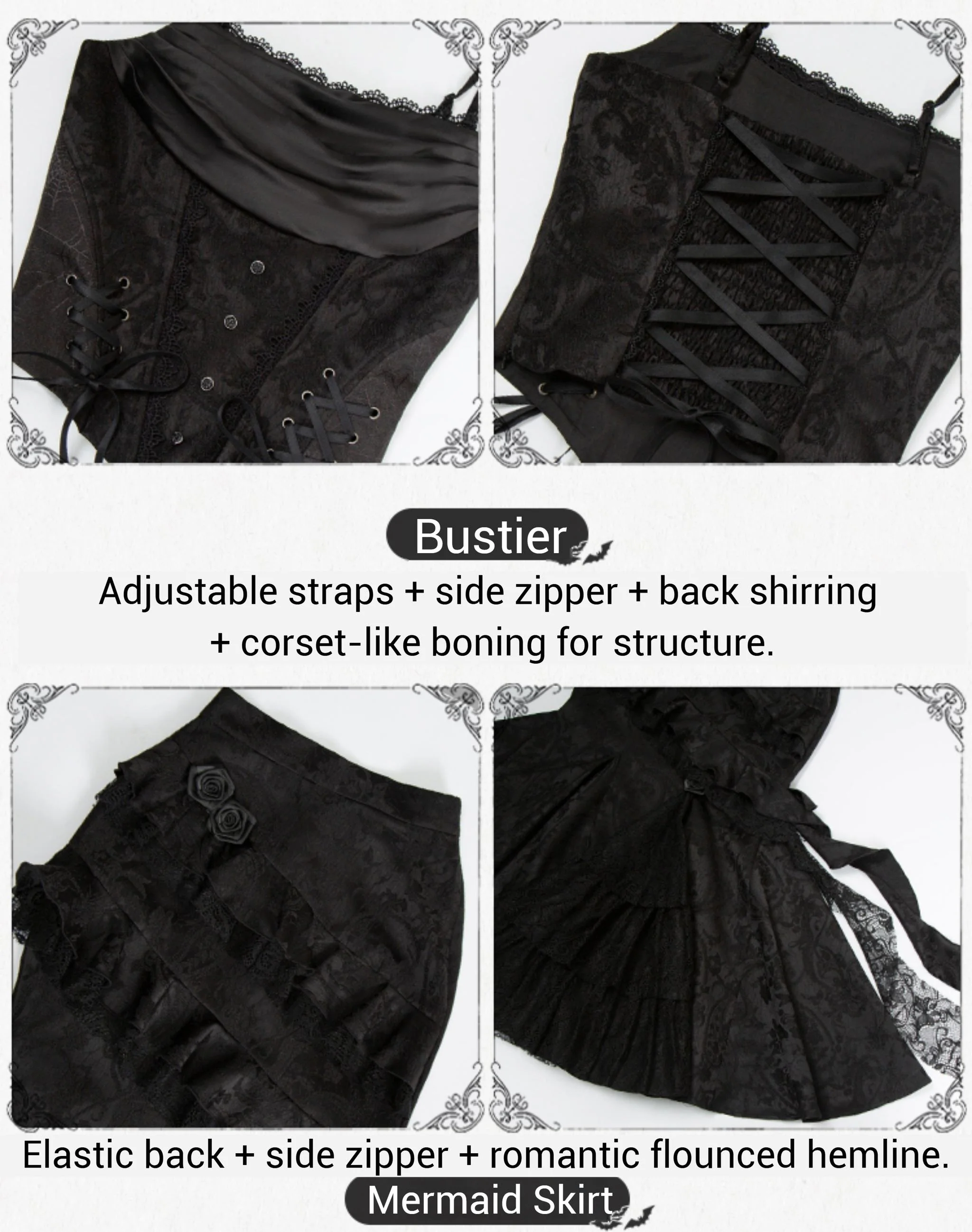With PUJI - Letter and Poetry · Twilight - Black Gothic Lolita Skirt Set, Witch-Inspired - Image 33