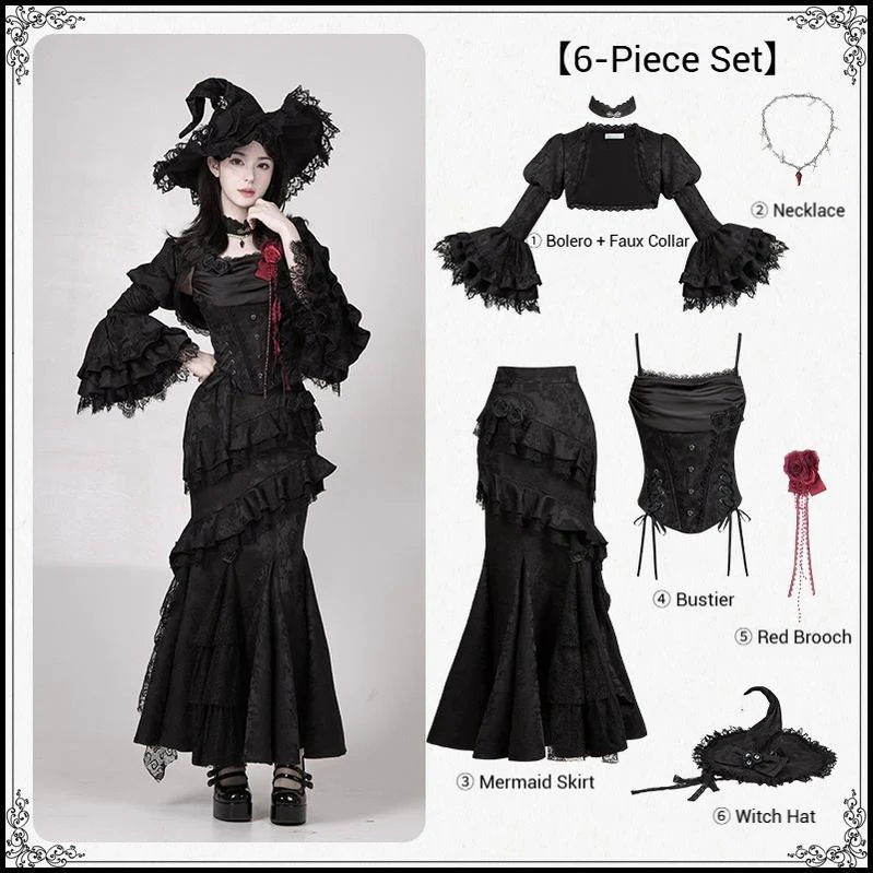 With PUJI - Letter and Poetry · Twilight - Black Gothic Lolita Skirt Set, Witch-Inspired - Image 35