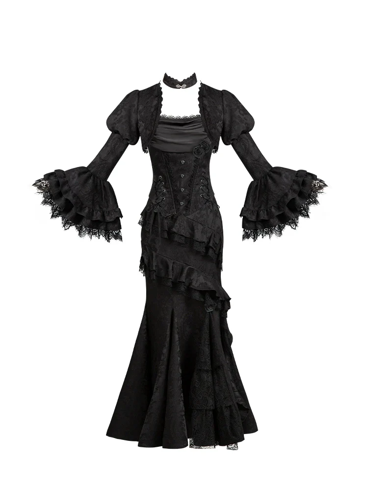 With PUJI - Letter and Poetry · Twilight - Black Gothic Lolita Skirt Set, Witch-Inspired - Image 36