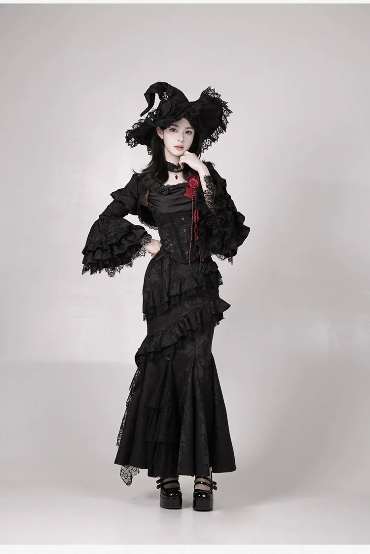 With PUJI - Letter and Poetry · Twilight - Black Gothic Lolita Skirt Set, Witch-Inspired - Image 45