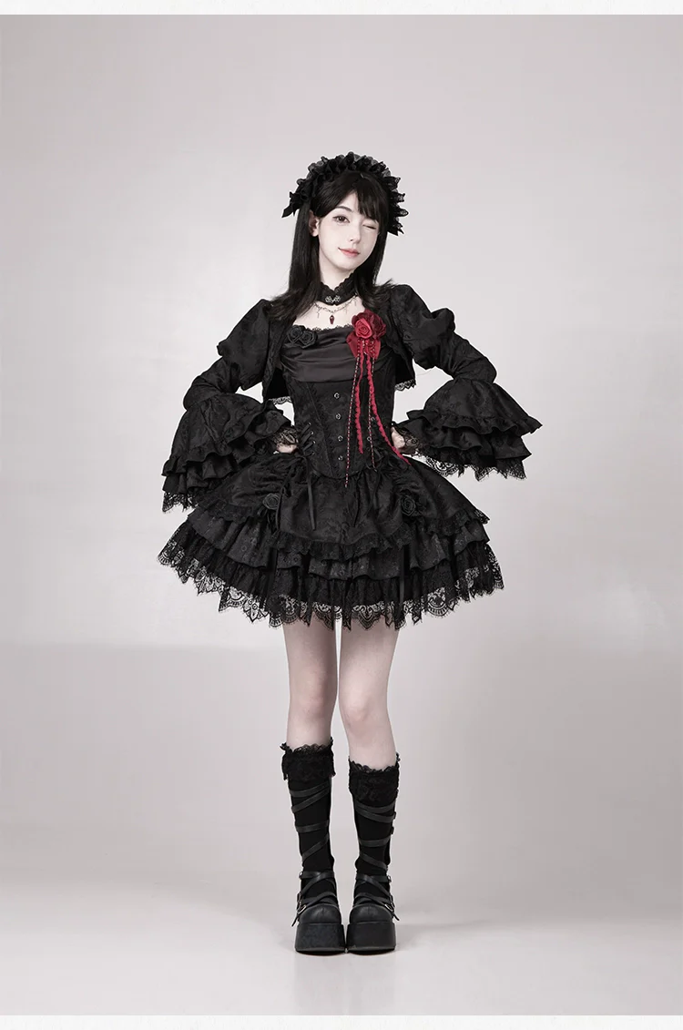 With PUJI - Letter and Poetry · Twilight - Black Gothic Lolita Skirt Set, Witch-Inspired - Image 46