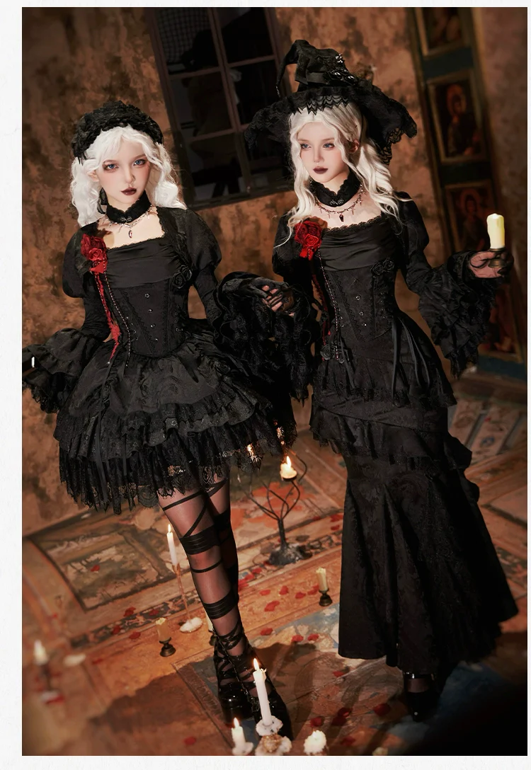 With PUJI - Letter and Poetry · Twilight - Black Gothic Lolita Skirt Set, Witch-Inspired - Image 48