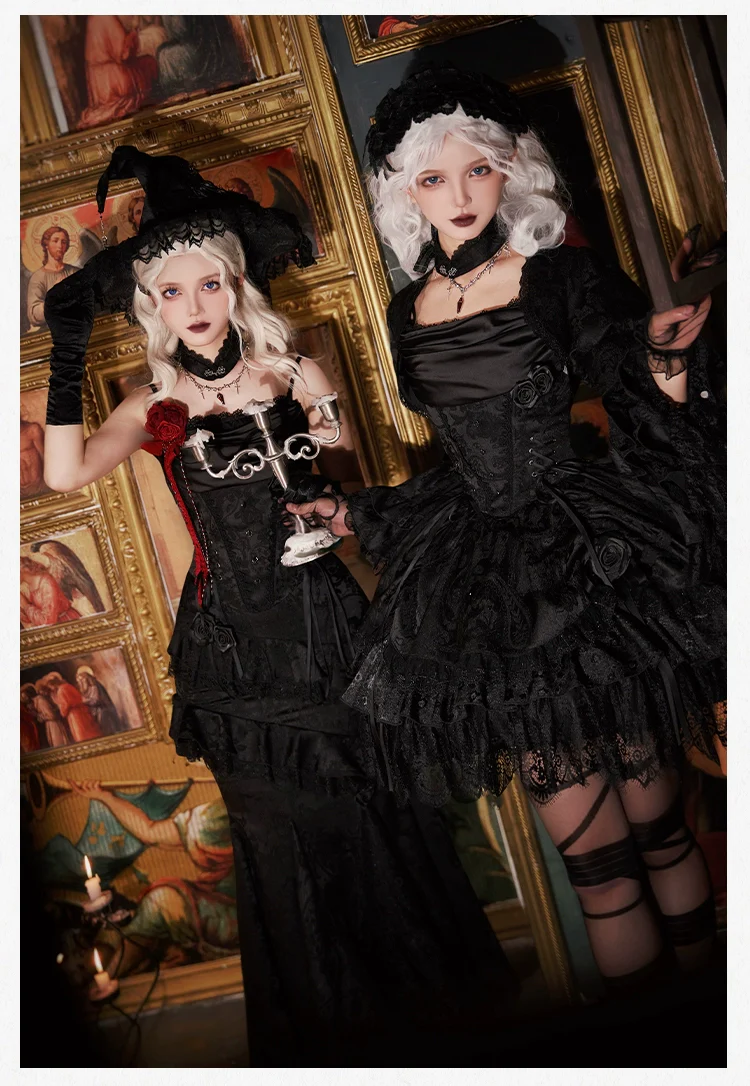 With PUJI - Letter and Poetry · Twilight - Black Gothic Lolita Skirt Set, Witch-Inspired - Image 52