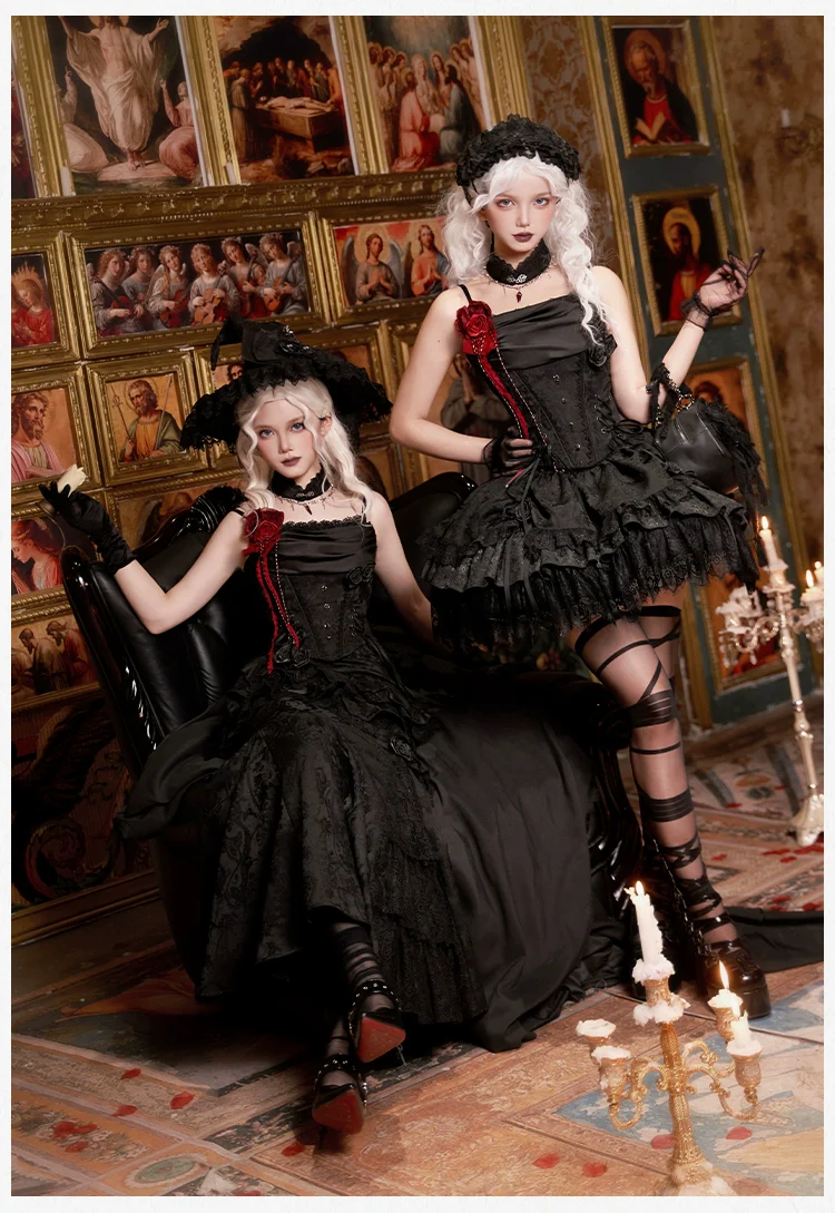 With PUJI - Letter and Poetry · Twilight - Black Gothic Lolita Skirt Set, Witch-Inspired - Image 55