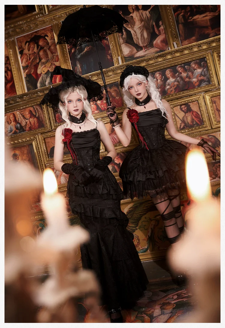 With PUJI - Letter and Poetry · Twilight - Black Gothic Lolita Skirt Set, Witch-Inspired - Image 56