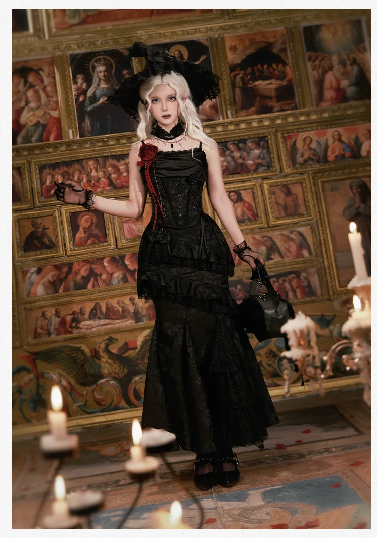 With PUJI - Letter and Poetry · Twilight - Black Gothic Lolita Skirt Set, Witch-Inspired - Image 62