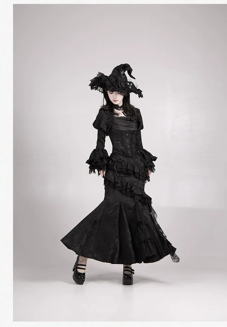 With PUJI - Letter and Poetry · Twilight - Black Gothic Lolita Skirt Set, Witch-Inspired - Image 65