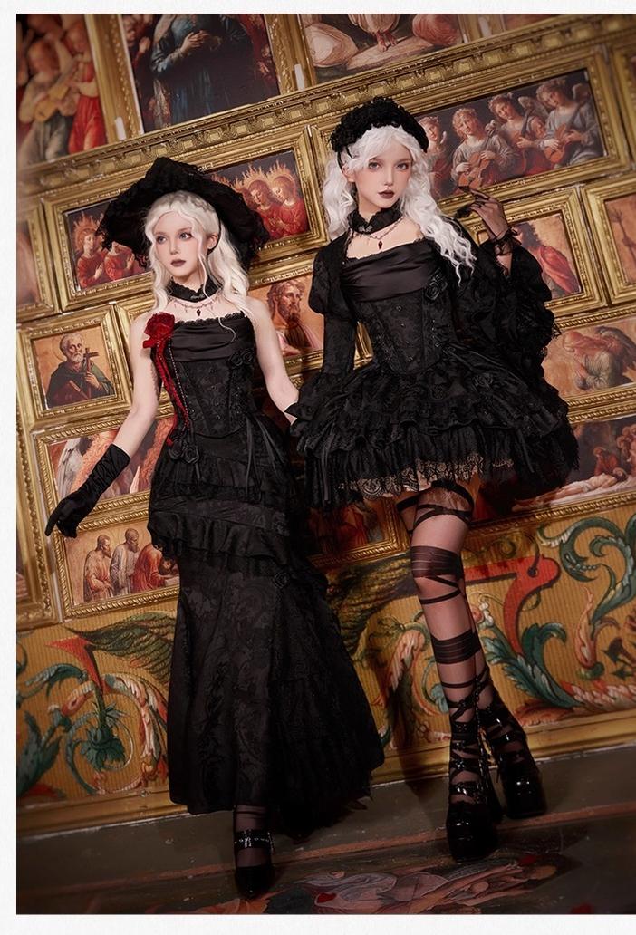 With PUJI - Letter and Poetry · Twilight - Black Gothic Lolita Skirt Set, Witch-Inspired - Image 8