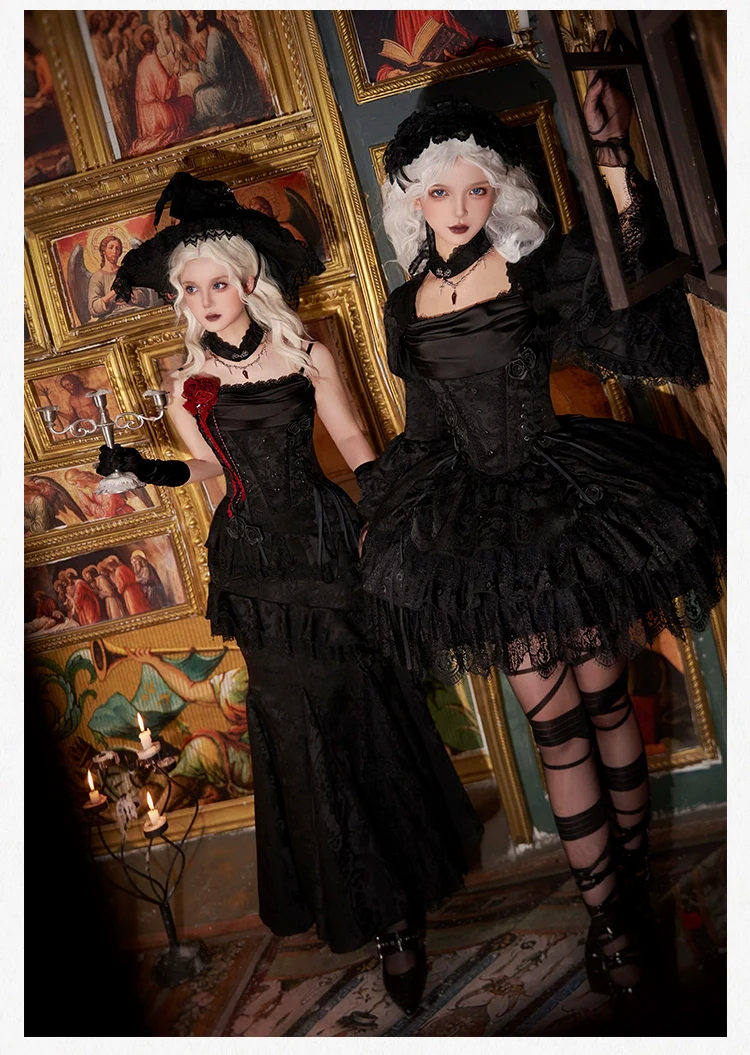 With PUJI - Letter and Poetry · Twilight - Black Gothic Lolita Skirt Set, Witch-Inspired - Image 9