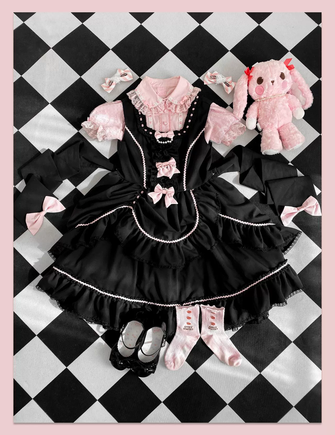 Catlow Rabbit - Black Lolita Doll OP/JSK with Adjustable Elasticity - Image 21