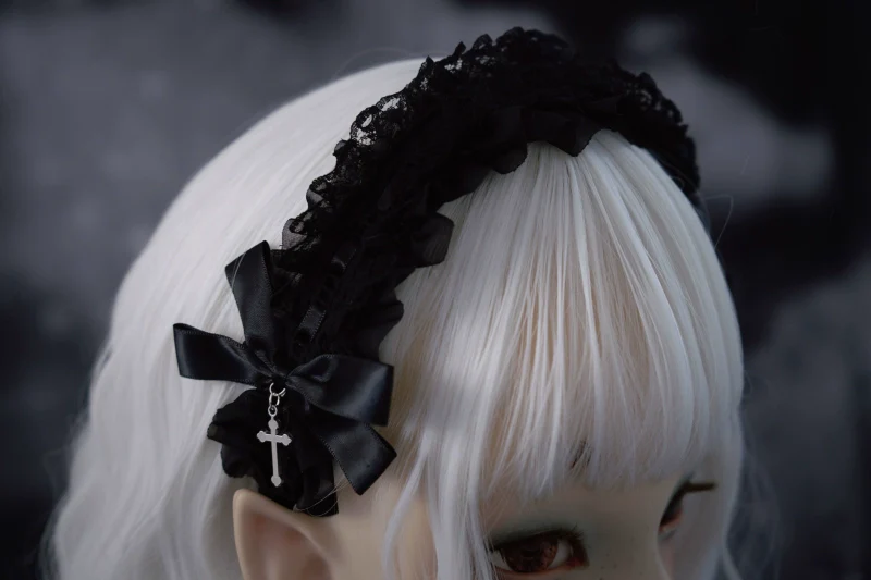 Strange Sugar - Gothic Black Lolita KC Cross Lace Headband Lolita Accessories - Image 5