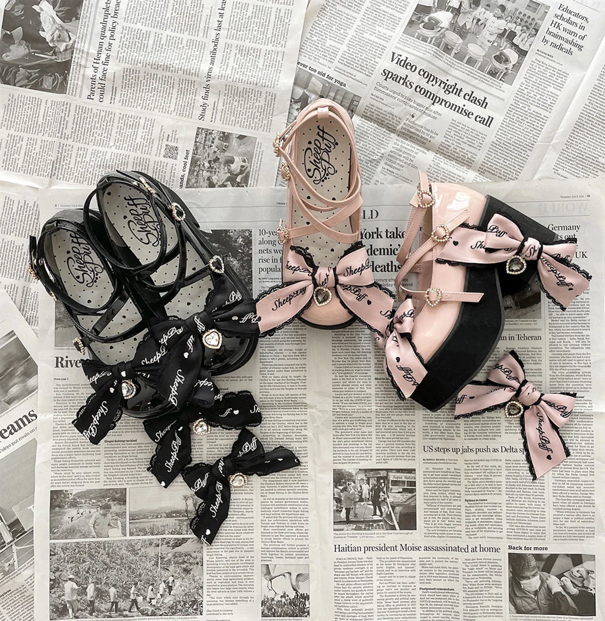 Black Pink Japanese Lolita Thick Heel Shoes - Image 16