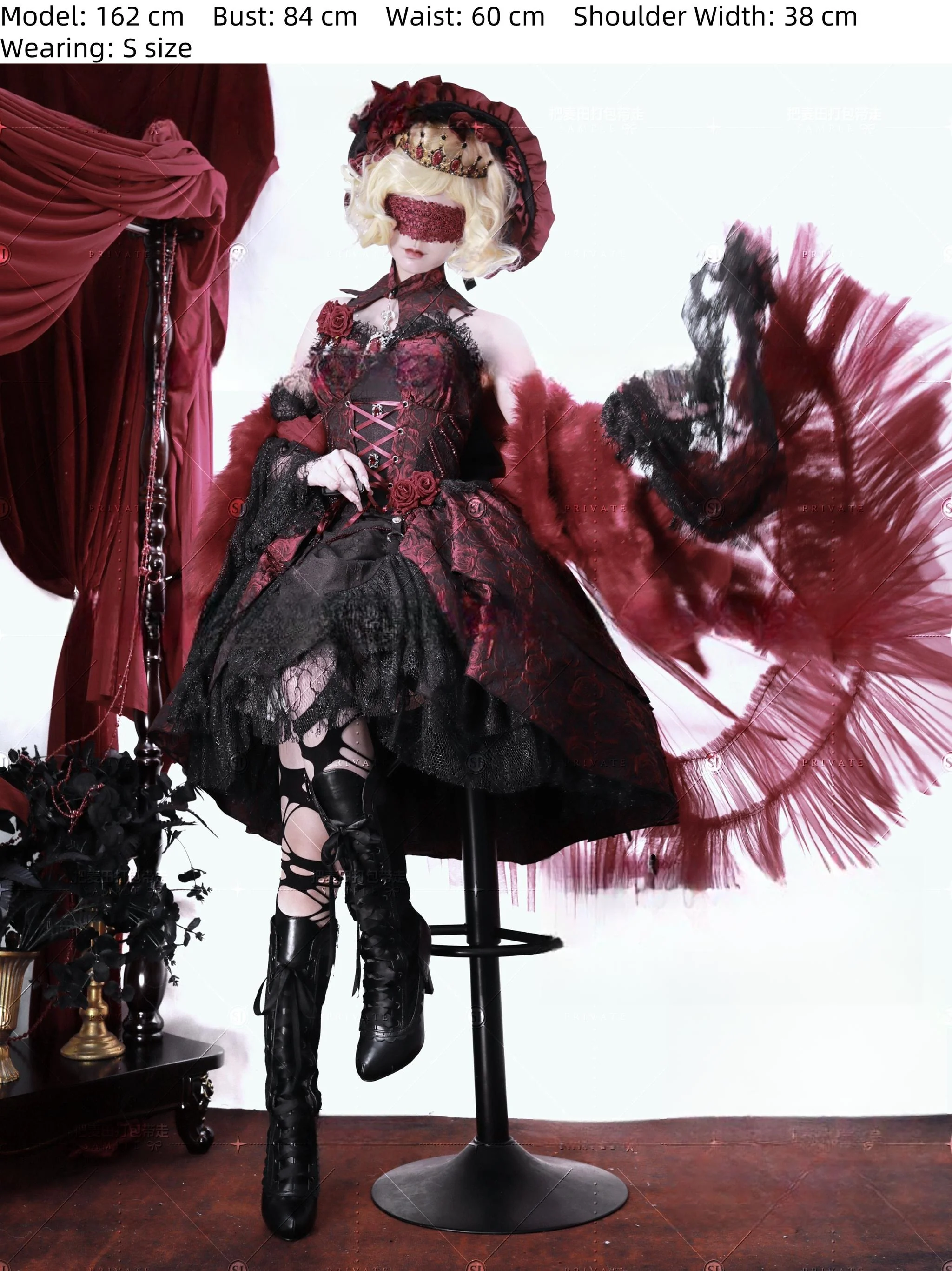 Rose Blood - Black Red Gothic Lolita JSK Jacquard Court Dress - Image 4