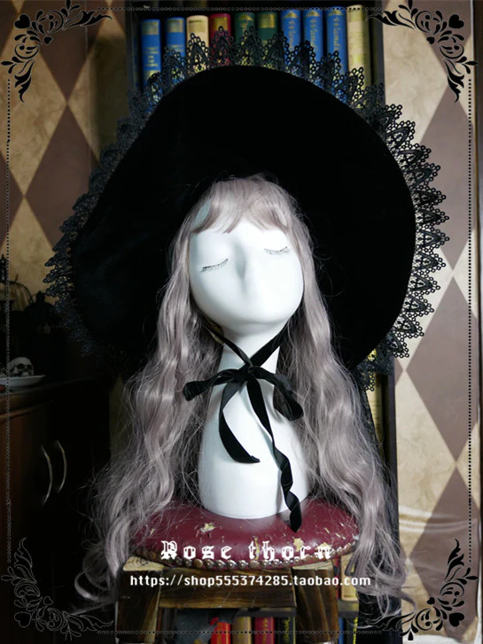 Rose Thorn - Black Wizard - Velvet Daily Lolita Hallowen Hat - Image 3