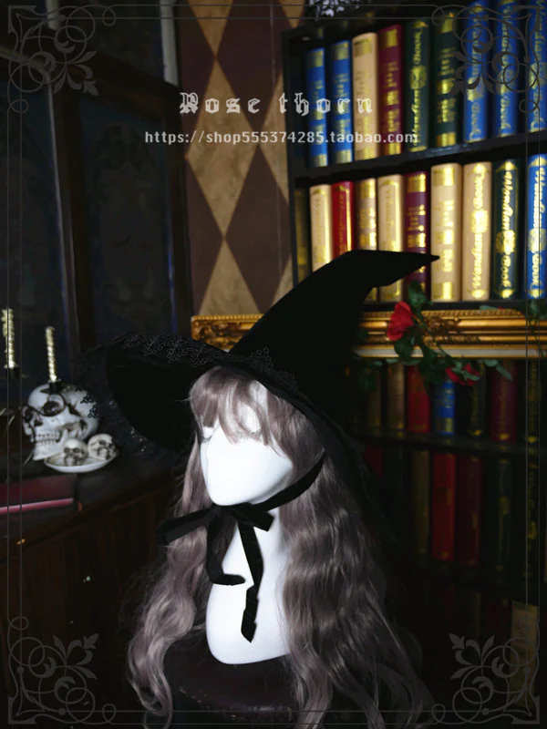 Rose Thorn - Black Wizard - Velvet Daily Lolita Hallowen Hat - Image 7