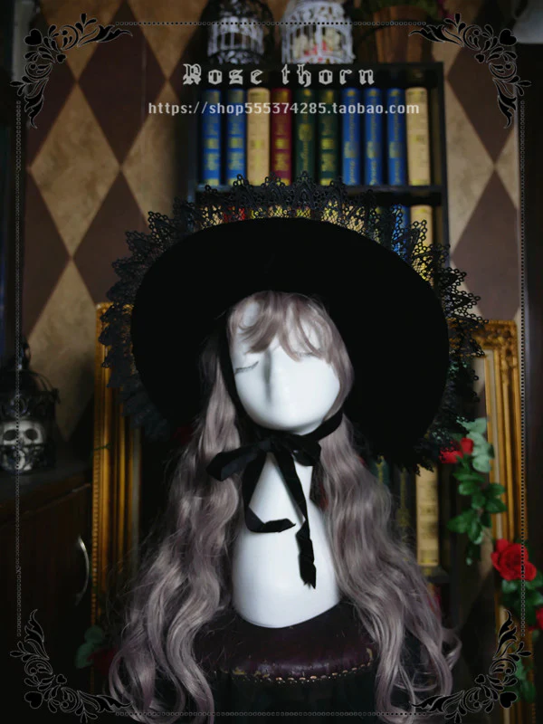 Rose Thorn - Black Wizard - Velvet Daily Lolita Hallowen Hat - Image 9