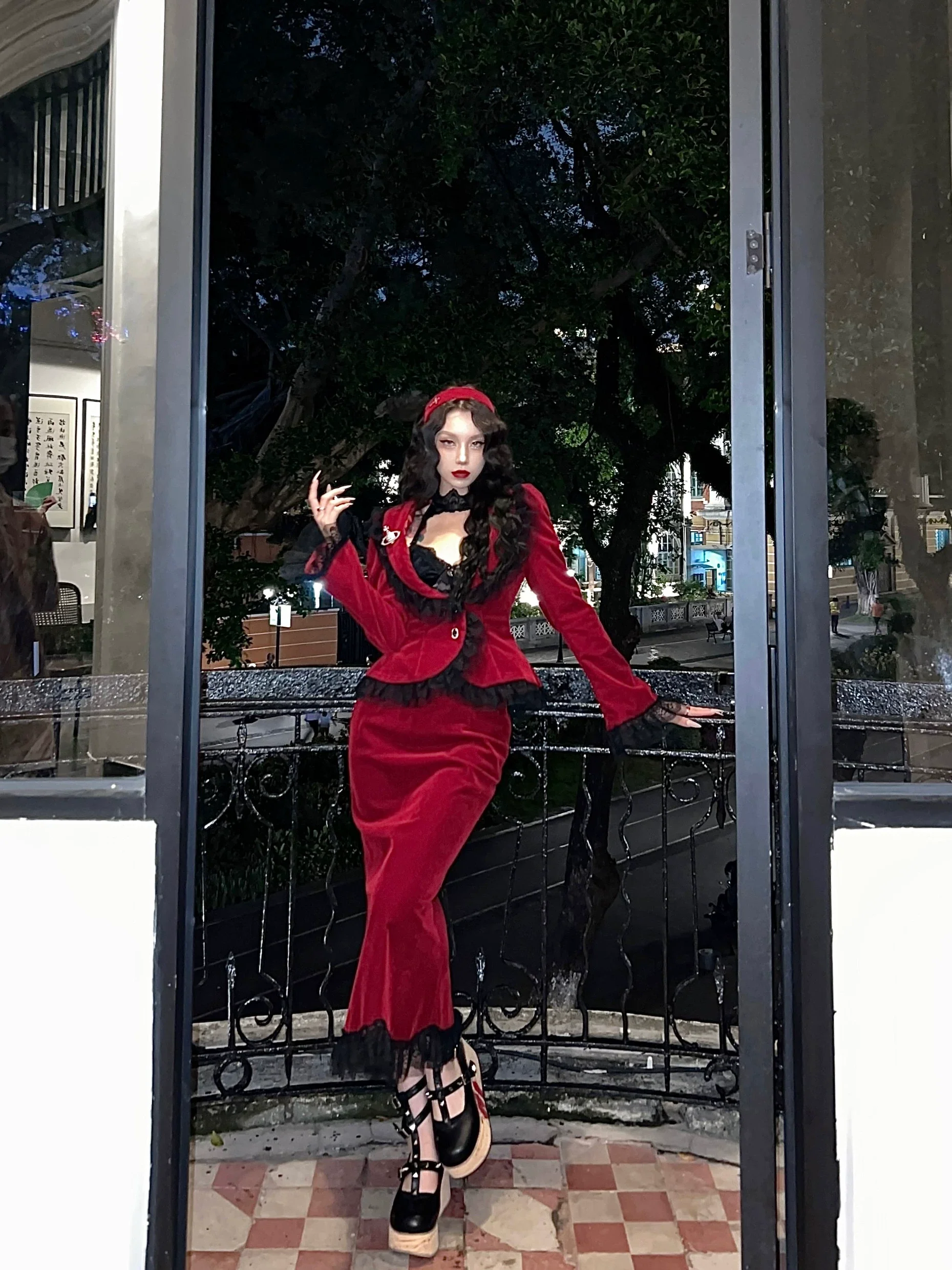 BLACKLIST - Poisonous Apple - Christmas Lolita Dress Bungundy Fishtail Skirt Set - Image 2