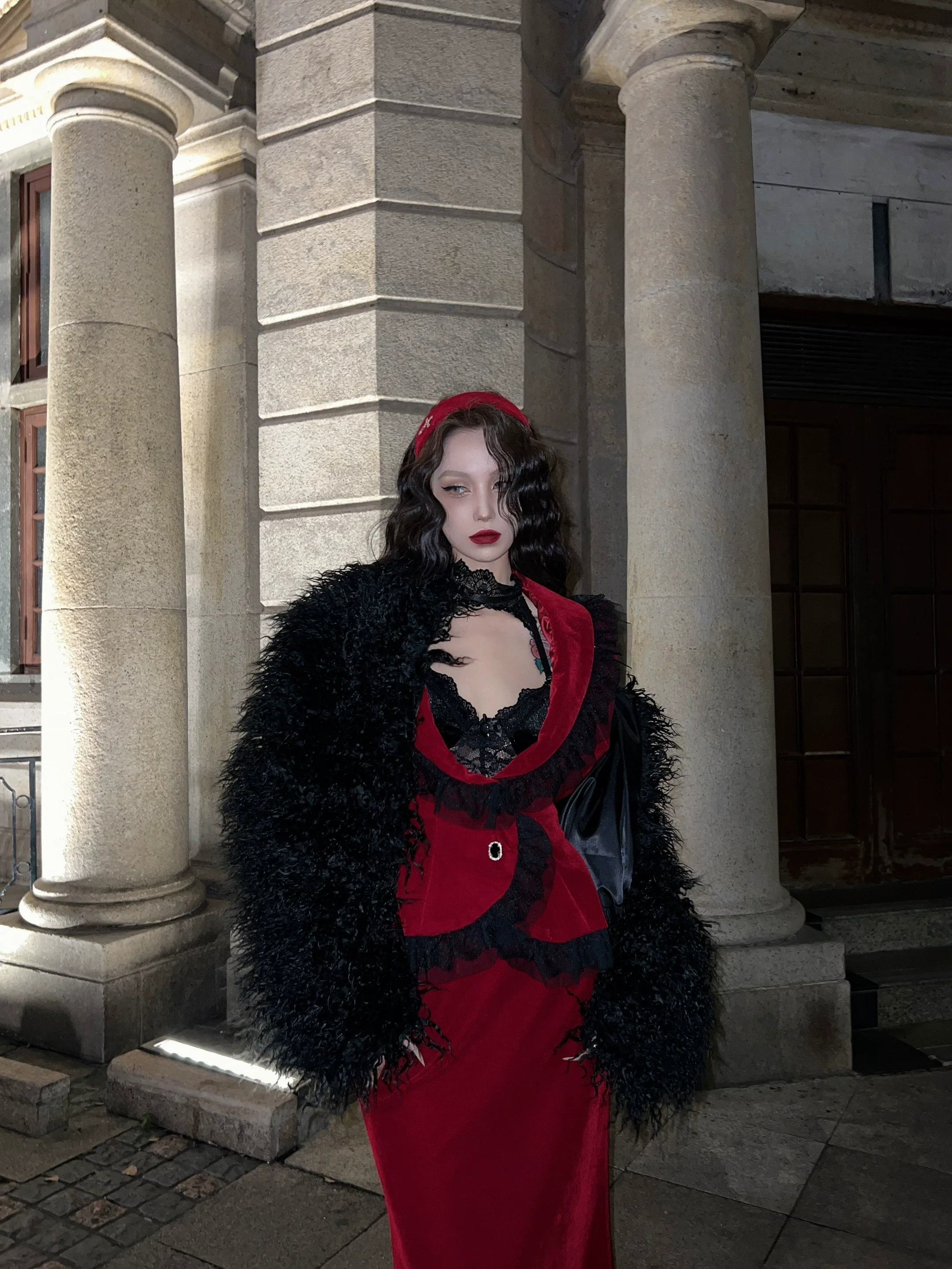 BLACKLIST - Poisonous Apple - Christmas Lolita Dress Bungundy Fishtail Skirt Set - Image 3