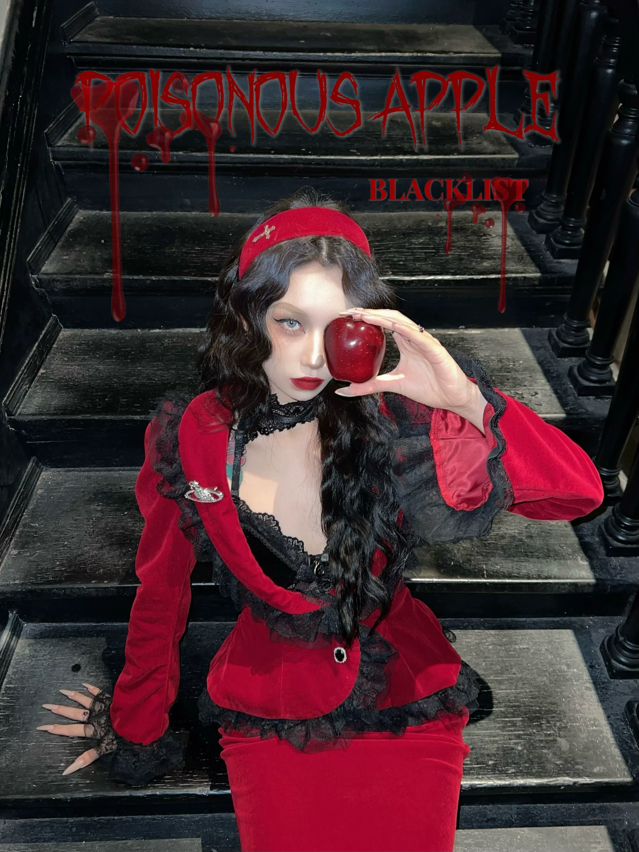 BLACKLIST - Poisonous Apple - Christmas Lolita Dress Bungundy Fishtail Skirt Set - Image 9