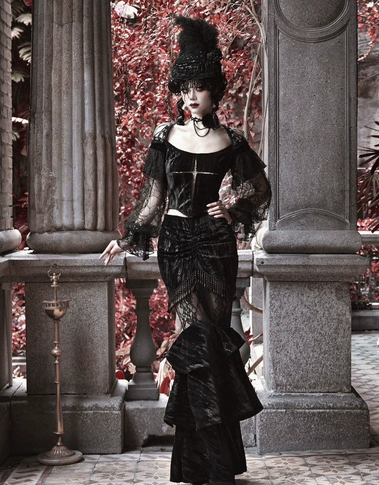 Blood Supply - Duchess - Gothic Lolita Mermaid Skirt Velvet Hip-Hugging Lolita Long Skirt - Image 3