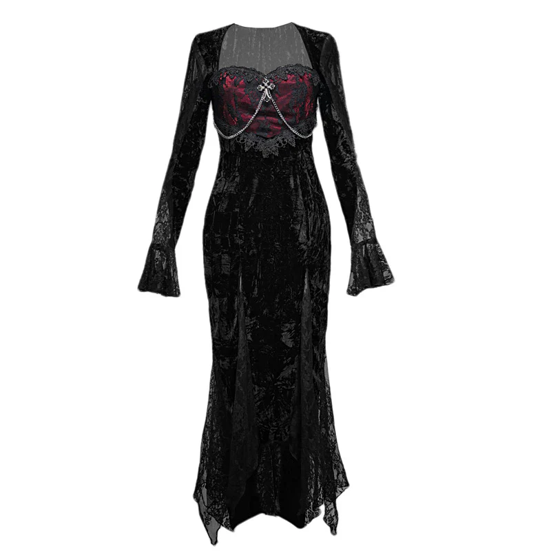 Blood Supply - Rose Cemetery - Dark Red Velvet Mermaid Gothic Lolita Dress - Image 22