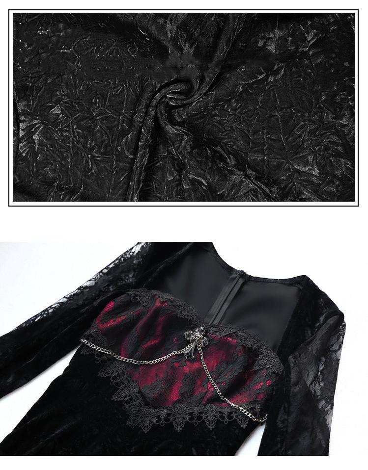 Blood Supply - Rose Cemetery - Dark Red Velvet Mermaid Gothic Lolita Dress - Image 7