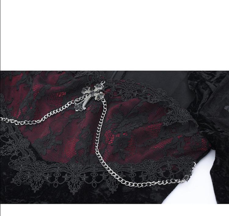 Blood Supply - Rose Cemetery - Dark Red Velvet Mermaid Gothic Lolita Dress - Image 8