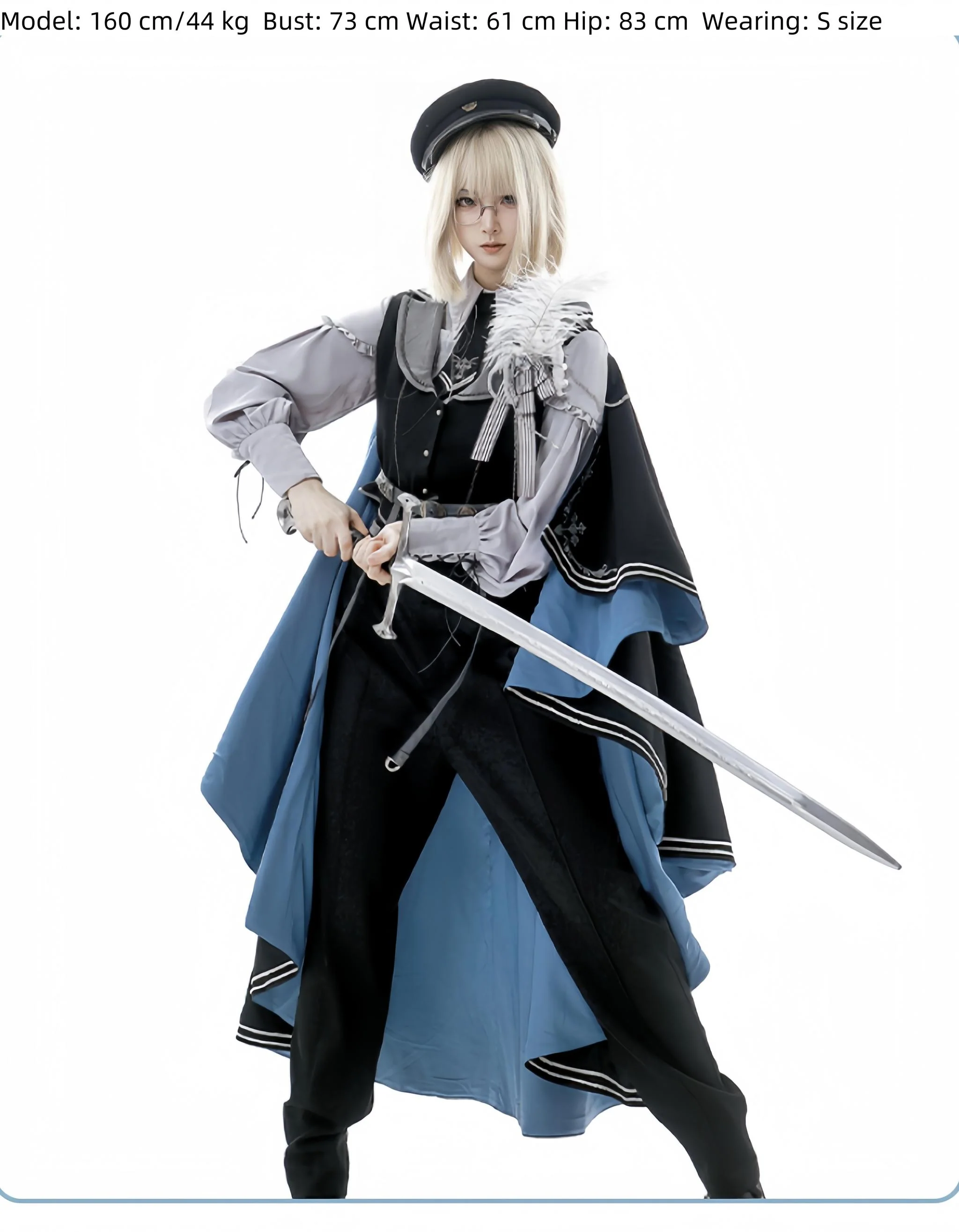 Dark Night Contract - Blue Military Lolita Pants Long Cape Couple Suit - Image 15