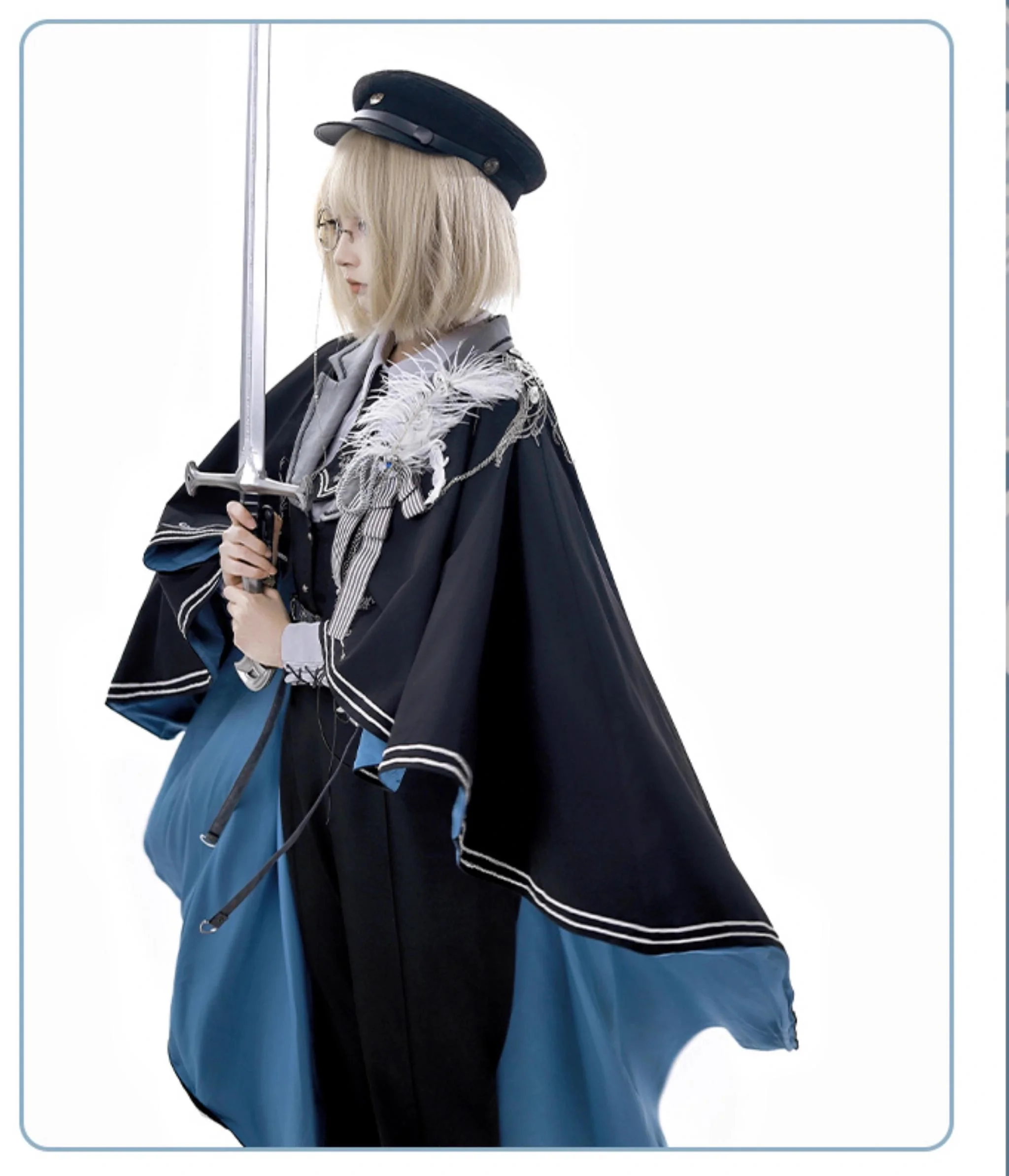 Dark Night Contract - Blue Military Lolita Pants Long Cape Couple Suit - Image 16