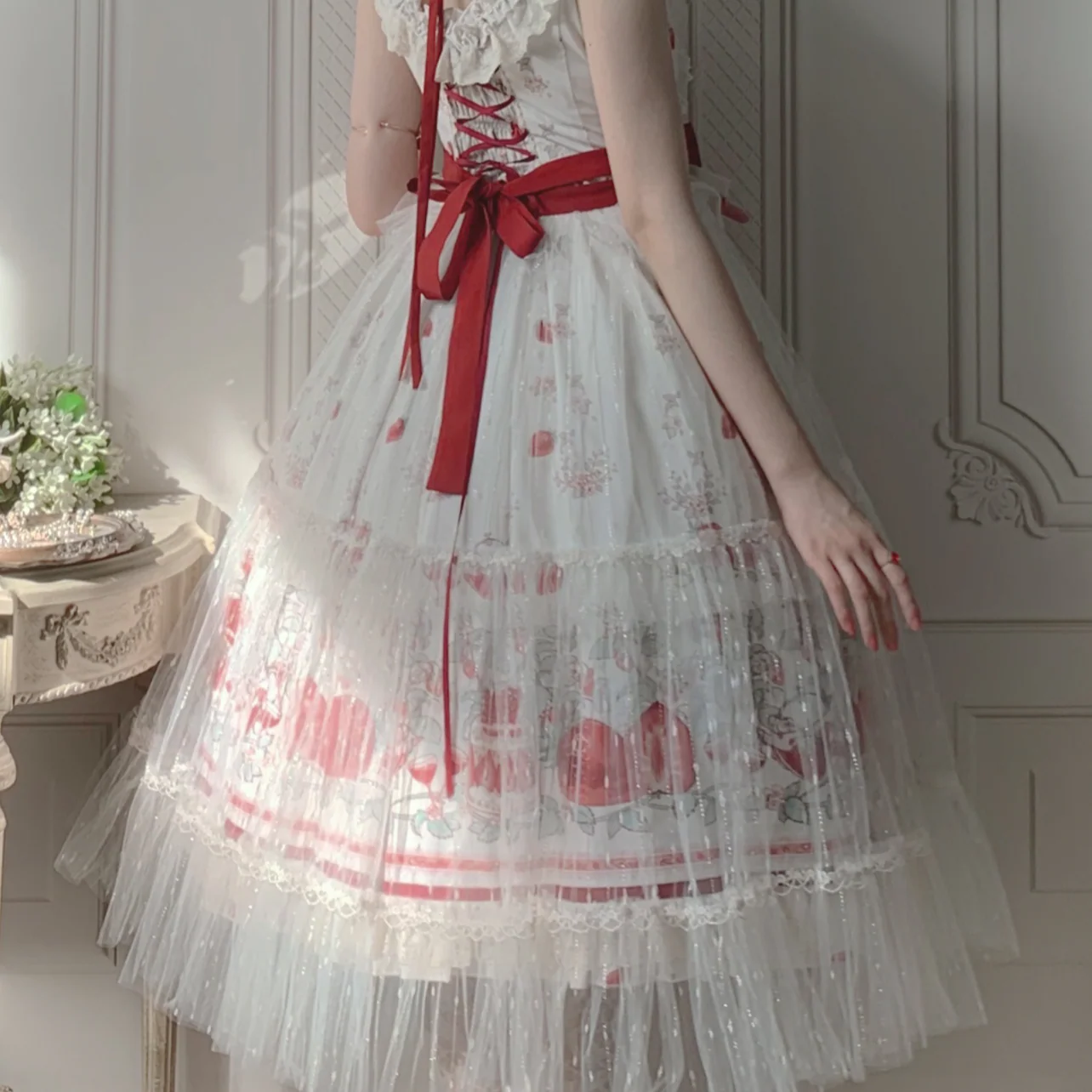 Strawberry Fruit Tea SP - Apricot Sweet Lolita Jumper Dress - Image 3