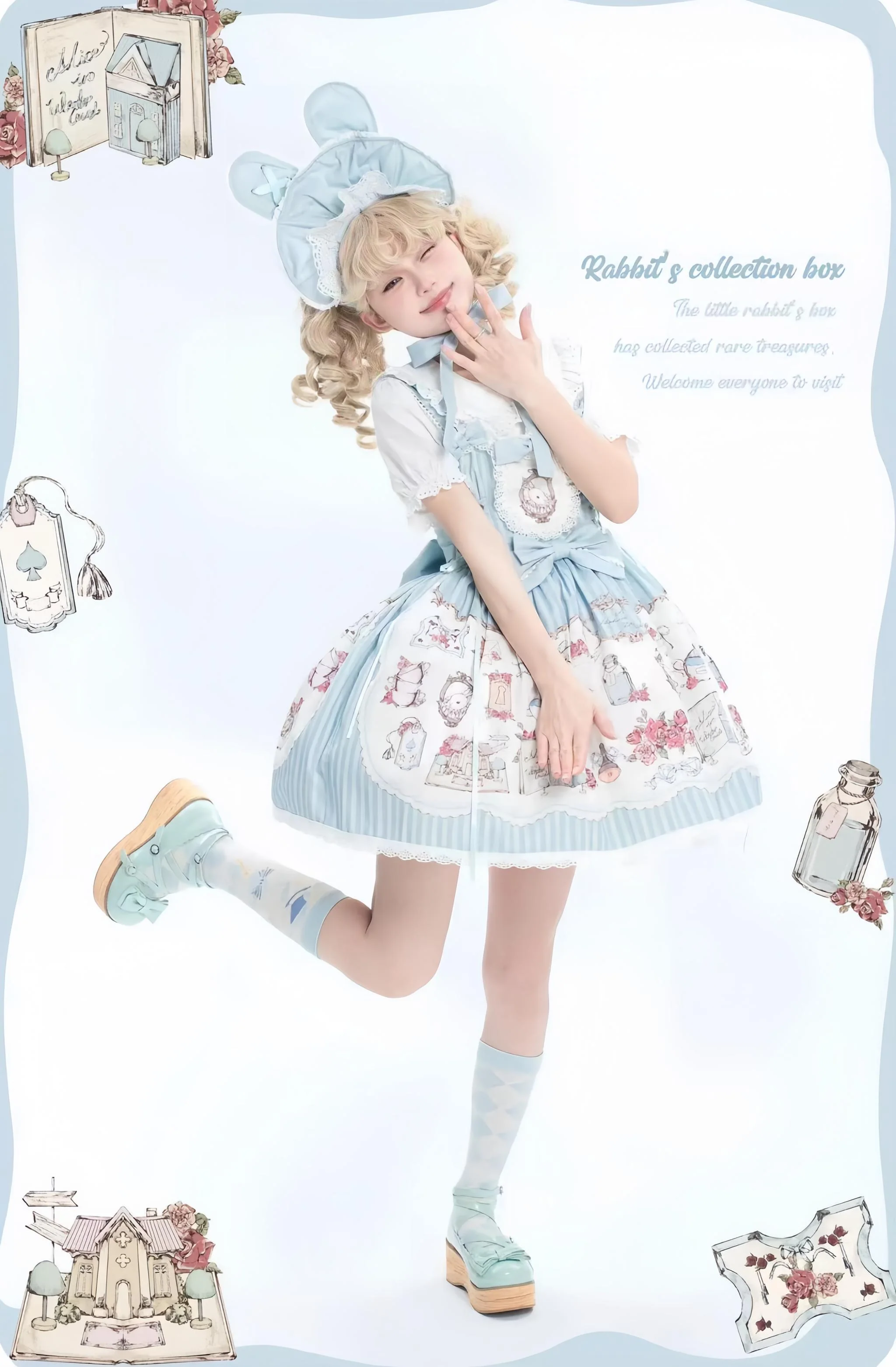 MeowMeow - Rabbit Collection Box - Bunny Print Kawaii Lolita JSK Dress, 3 Colors - Image 3