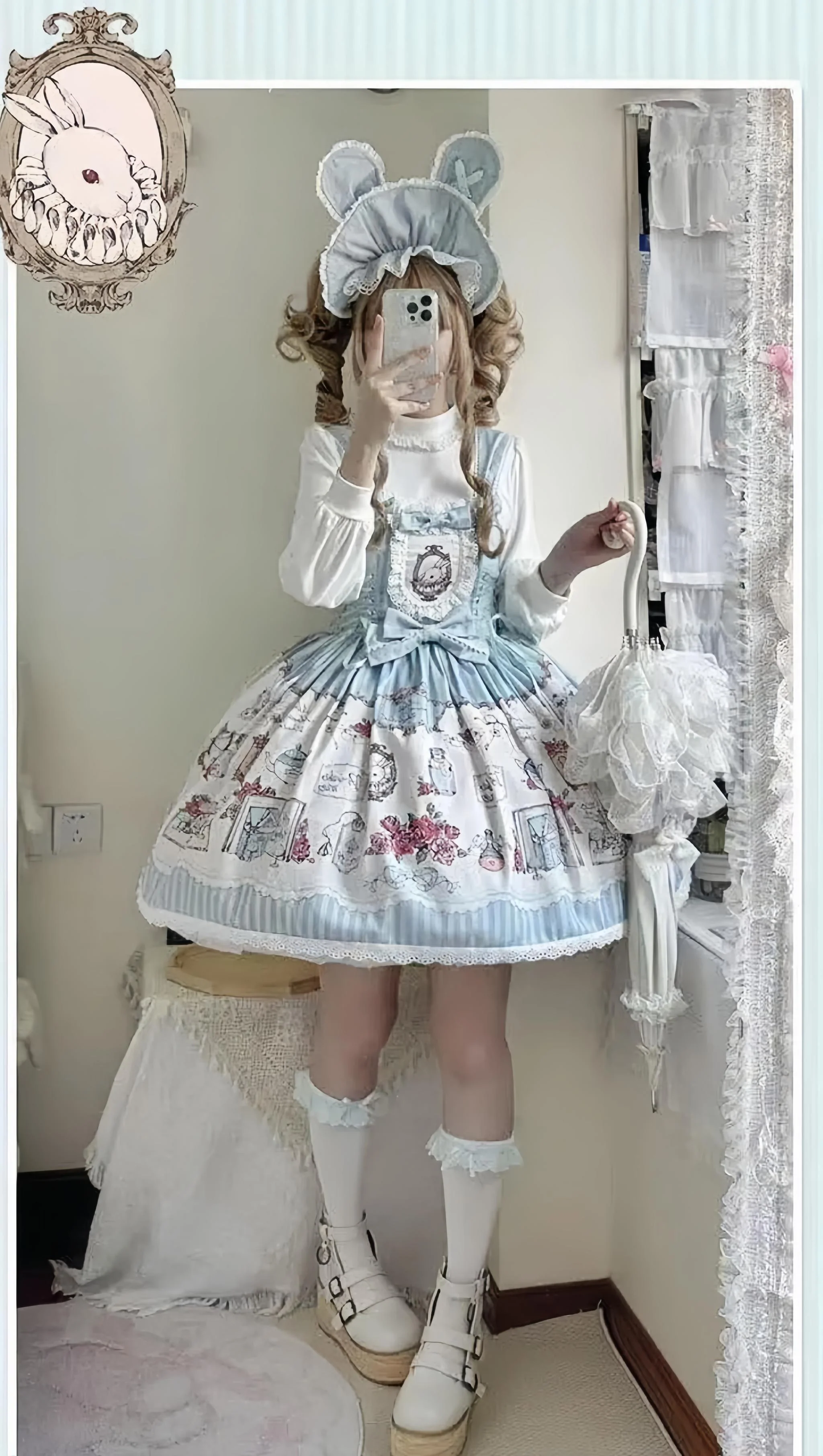 MeowMeow - Rabbit Collection Box - Bunny Print Kawaii Lolita JSK Dress, 3 Colors - Image 7