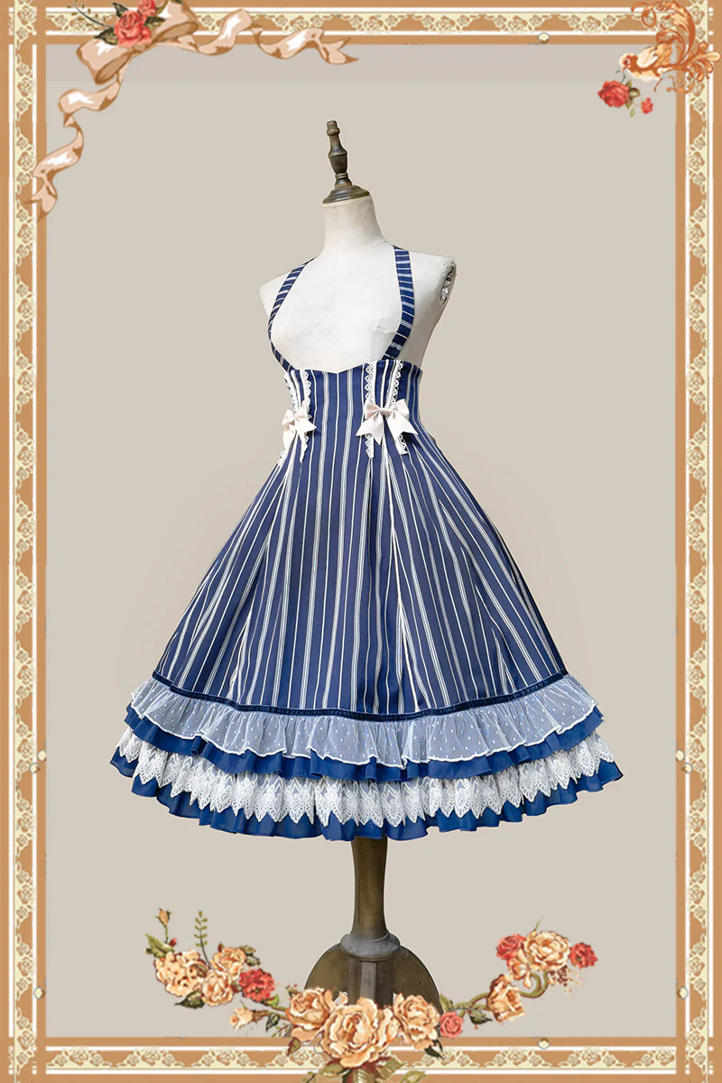 Elegant Lolita Stripe High-waist Jumper Dress Set and Cape - Image 15