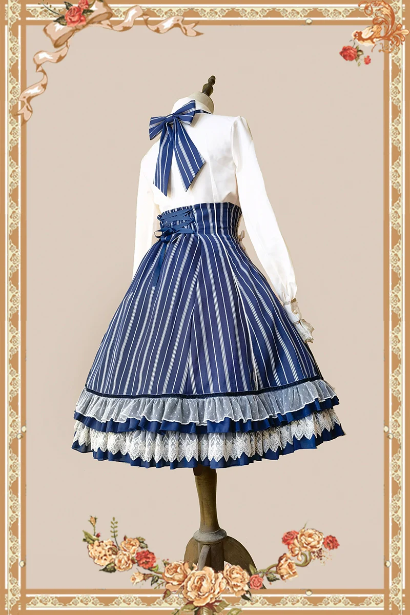Elegant Lolita Stripe High-waist Jumper Dress Set and Cape - Image 16
