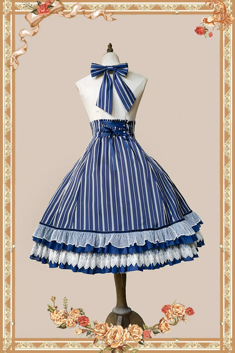 Elegant Lolita Stripe High-waist Jumper Dress Set and Cape - Image 17