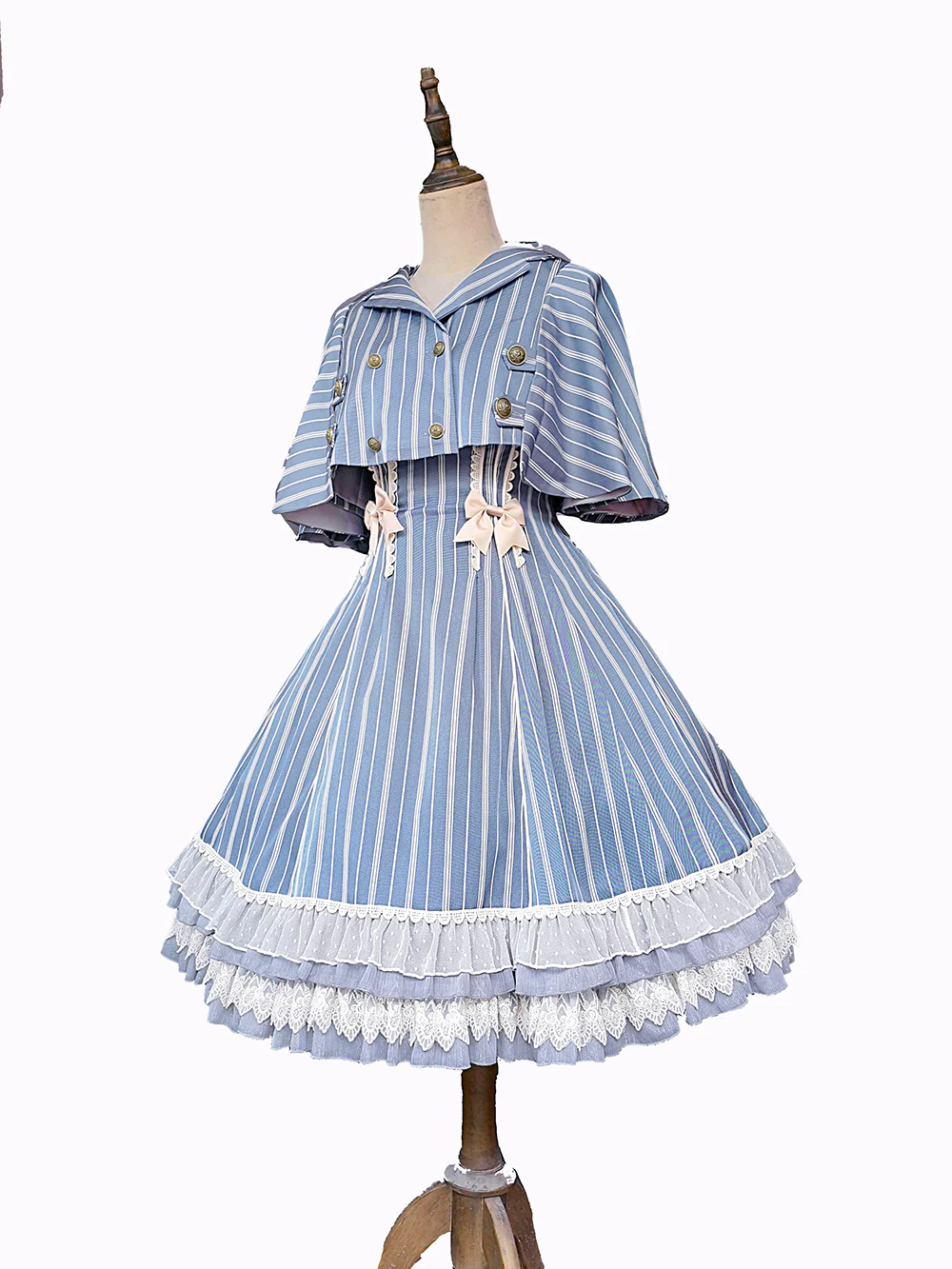 Elegant Lolita Stripe High-waist Jumper Dress Set and Cape - Image 29