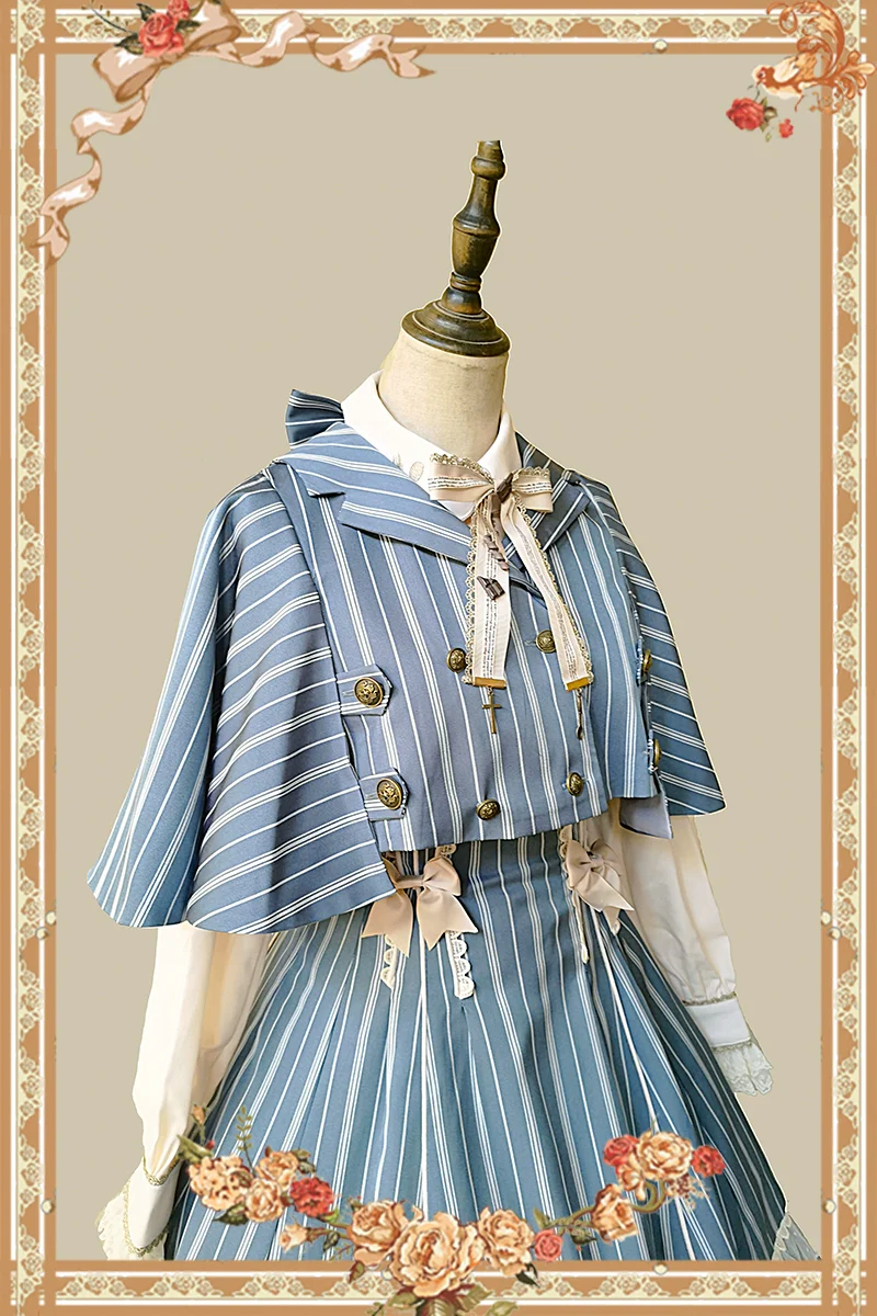 Elegant Lolita Stripe High-waist Jumper Dress Set and Cape - Image 34