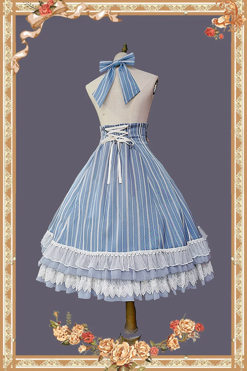 Elegant Lolita Stripe High-waist Jumper Dress Set and Cape - Image 39