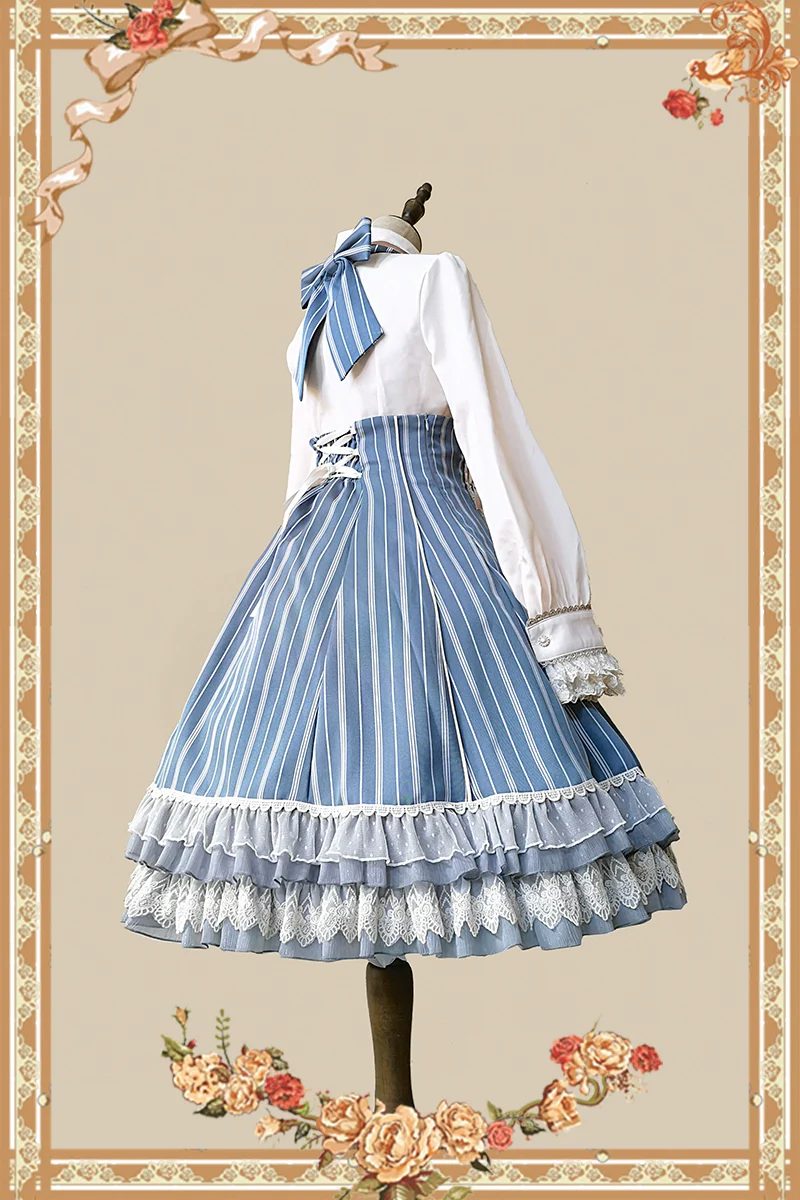 Elegant Lolita Stripe High-waist Jumper Dress Set and Cape - Image 42