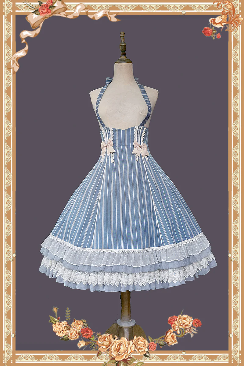 Elegant Lolita Stripe High-waist Jumper Dress Set and Cape - Image 43