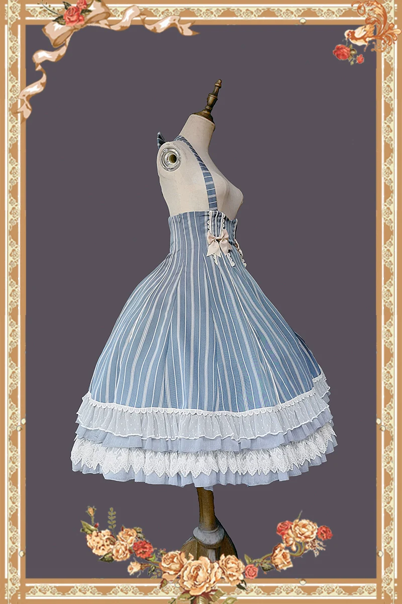 Elegant Lolita Stripe High-waist Jumper Dress Set and Cape - Image 44