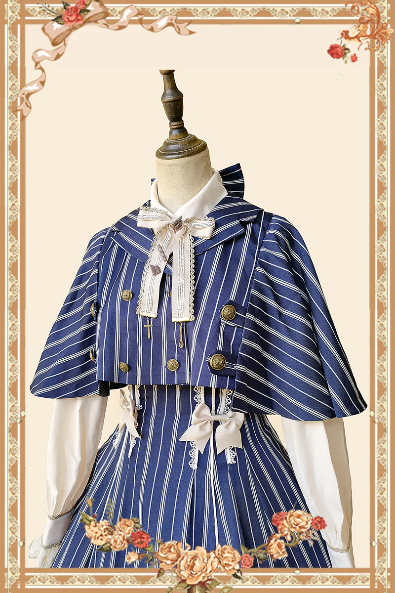 Elegant Lolita Stripe High-waist Jumper Dress Set and Cape - Image 9