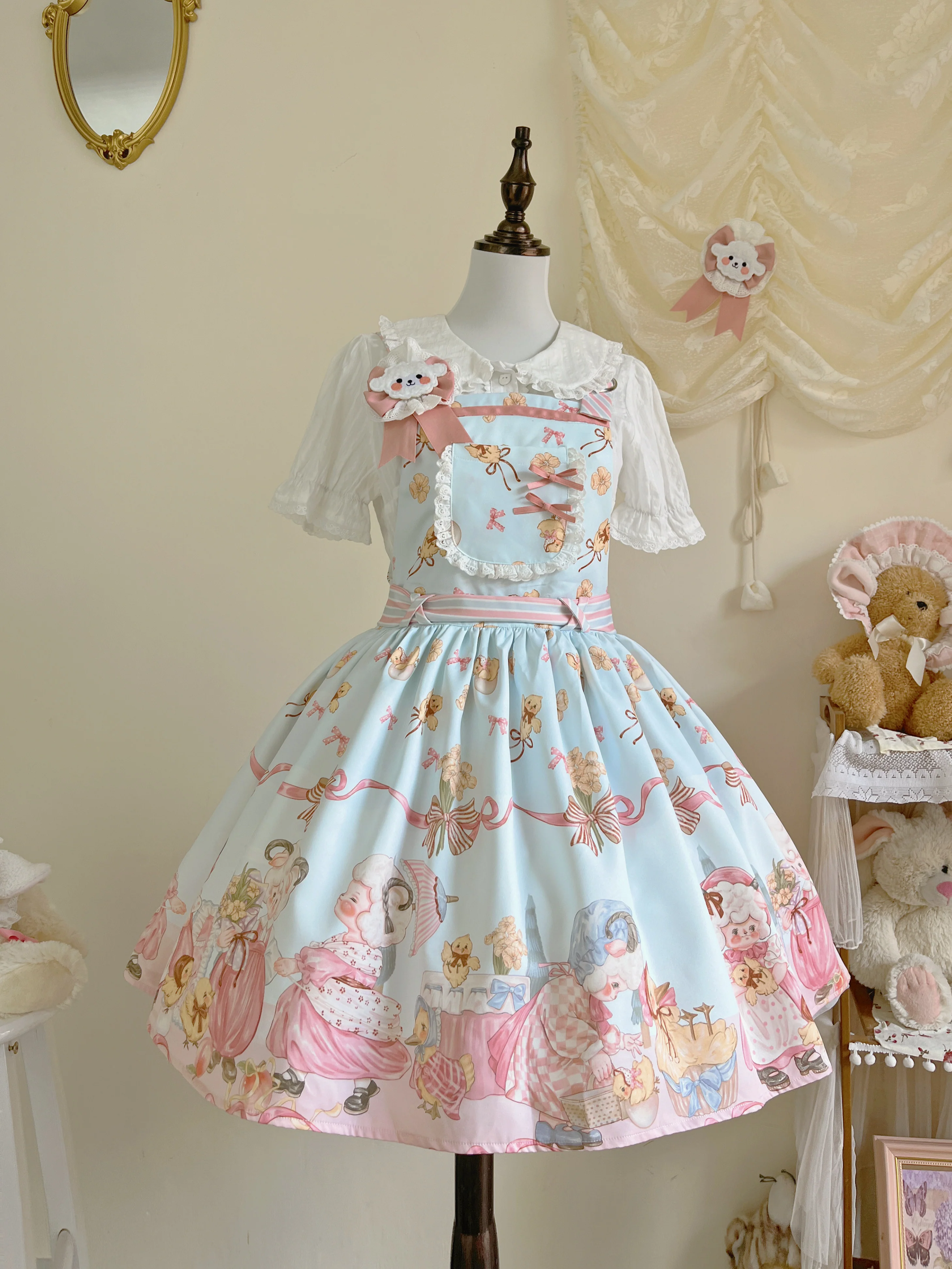 MeowMeow - Sheep Pattern Waltz Princess Lolita JSK Salopette - Image 6
