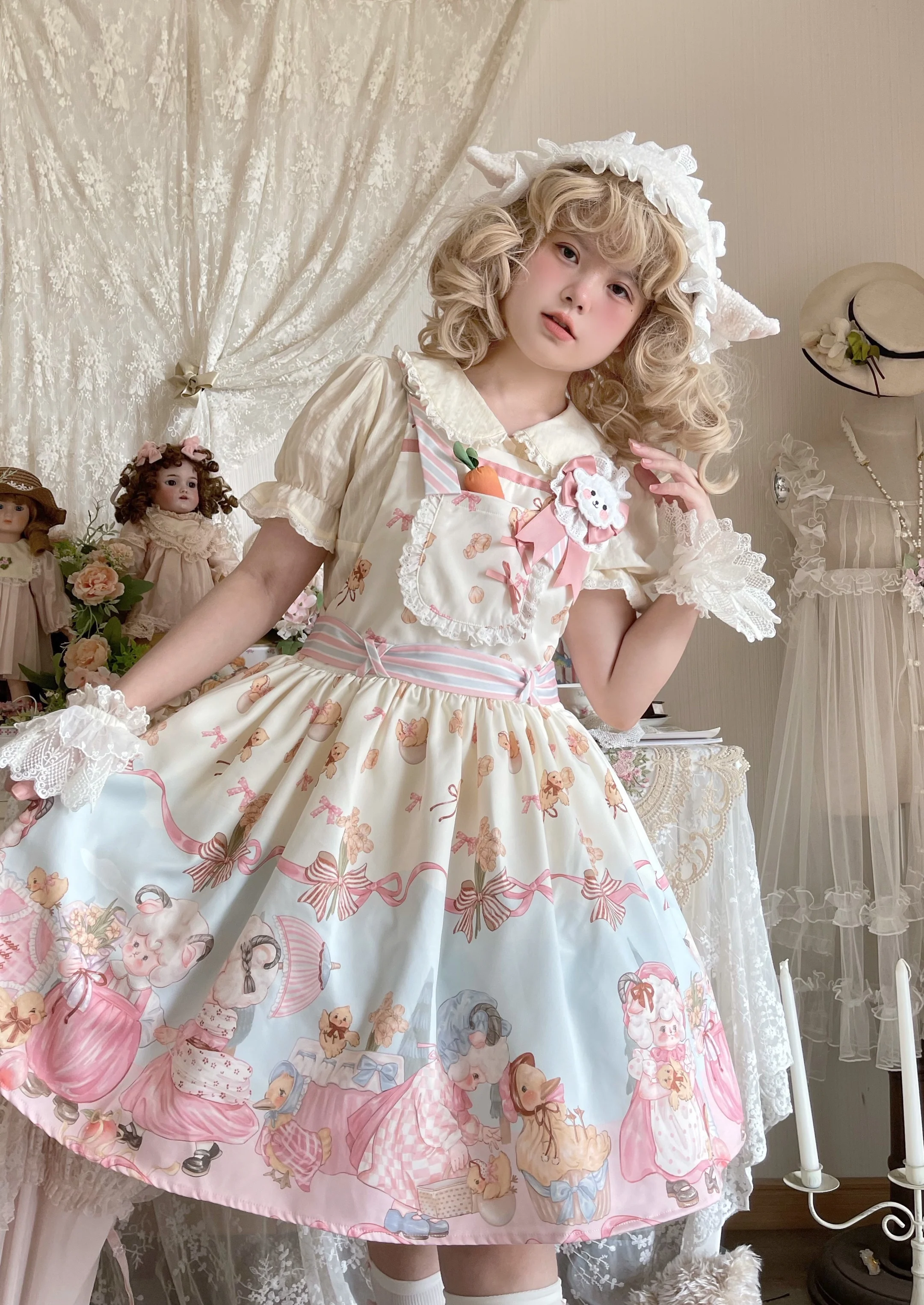 MeowMeow - Sheep Pattern Waltz Princess Lolita JSK Salopette - Image 8