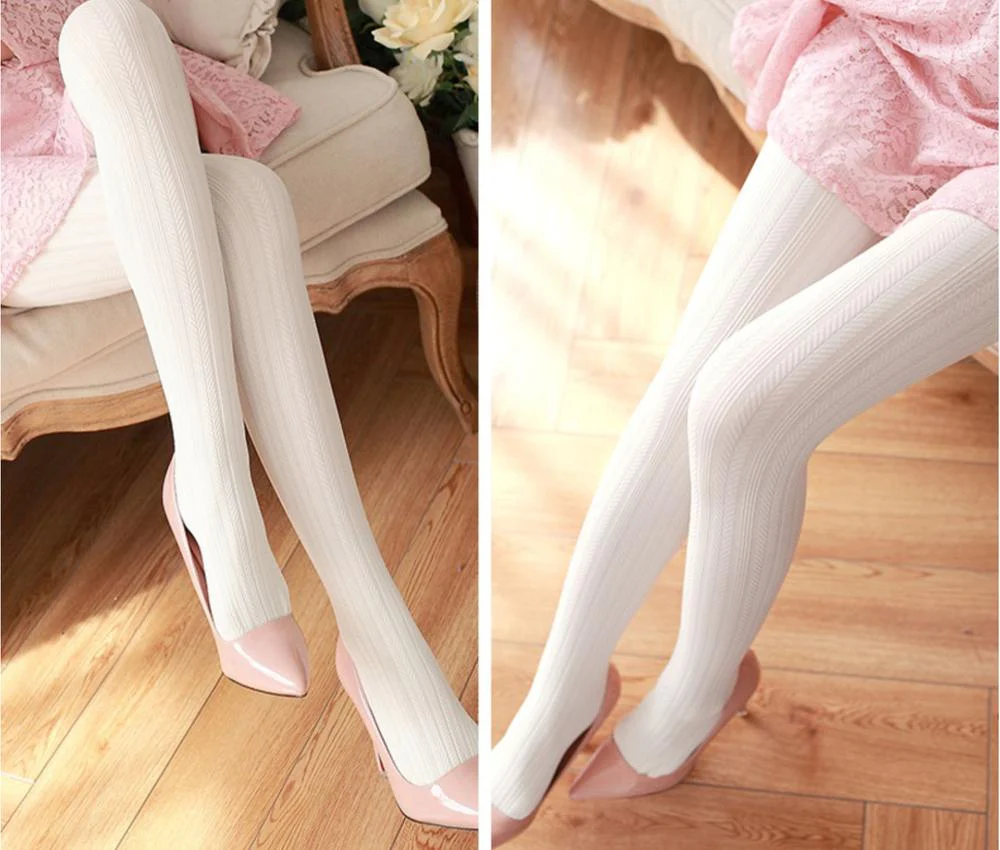 Jacquard Heart Stripes Black White Panty-hose - Image 9