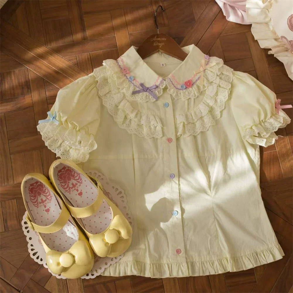 Cute More - Candy Colored Sweet Lolita Blouse, Ruffled Collar - Image 9