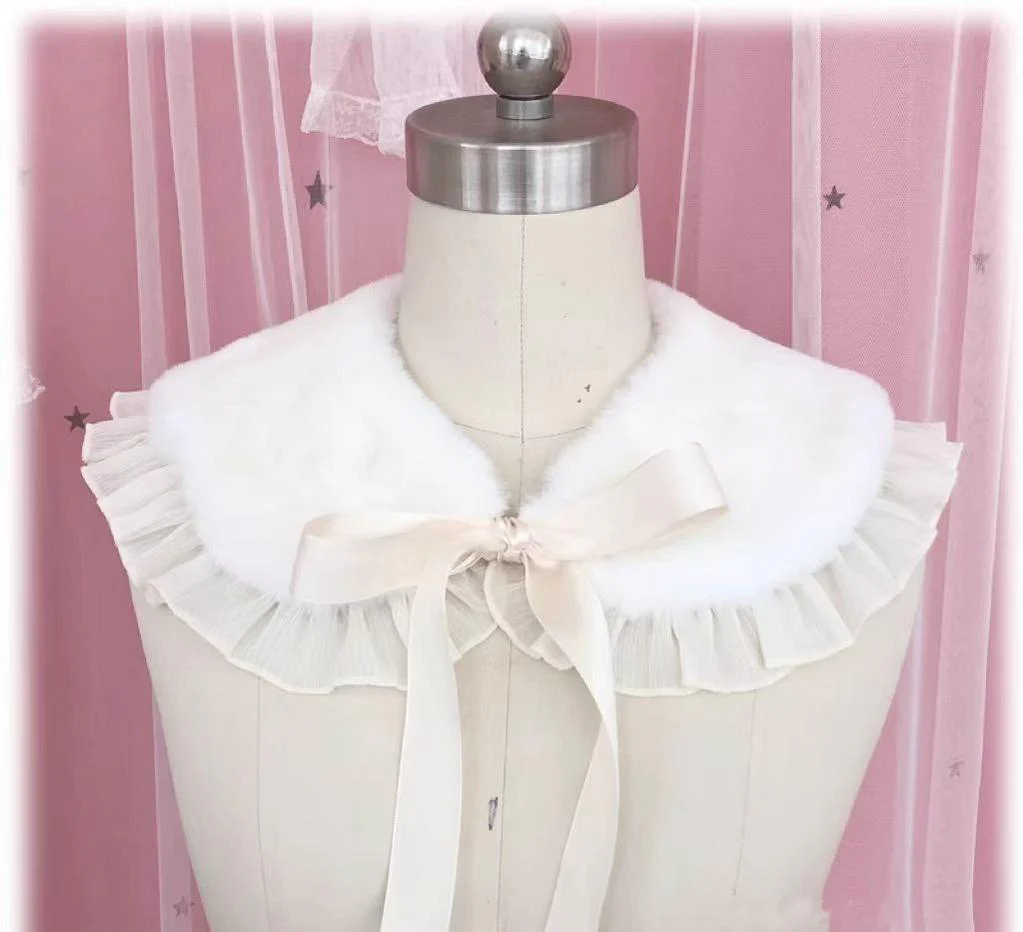 Winter Lolita False Collar Plush Bow Collar Scarf - Image 7